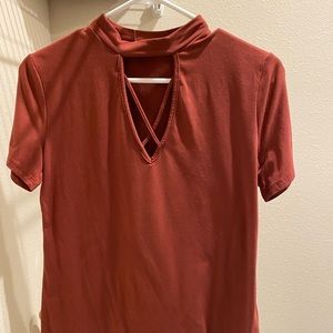 Dark red shirt with choker neck